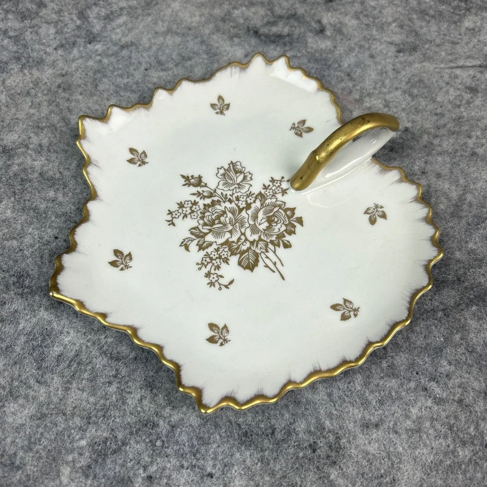 Vintage Royal Limoges France Candy Dish Plate Porcelain‎ With Gold Floral Trim